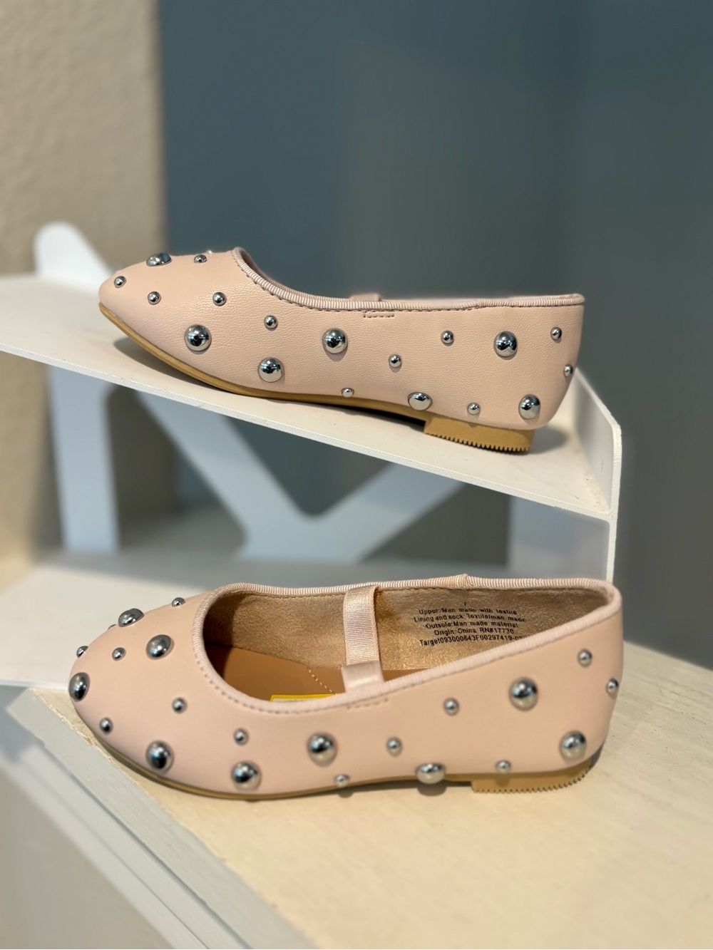 NEW w/o Tag Cat & Jack Toddler Girl 7 Pink Heather Stud Ballet Flats Memory Foam